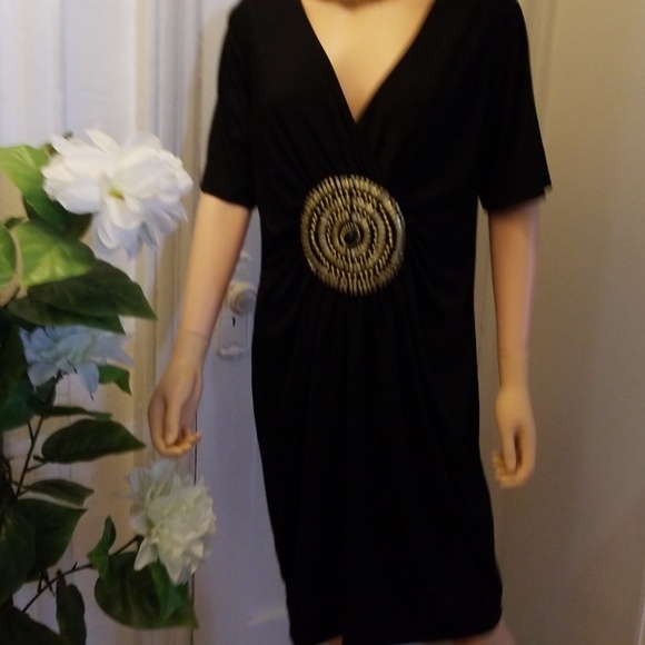 Ashley Stewart Elegant Black/Gold Dress 14/16 NWT - Picture 2 of 8